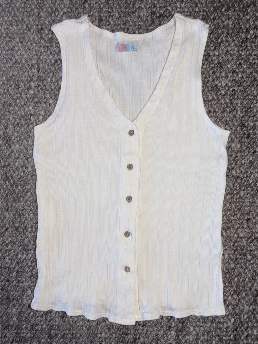 Free People Beach Dana Ribbed Button Down Sleeveless Top Vest Cream M